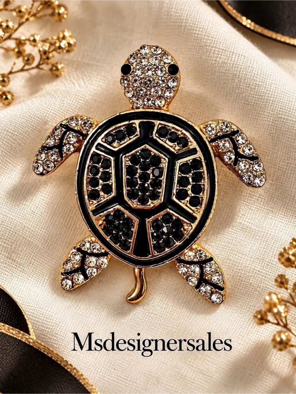 Turtle Brooch in Gold & Black Like New 213